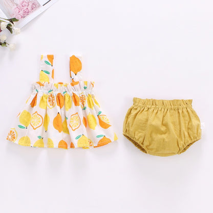 Summer Newborn Baby Clothes For Girls Boys Set Print Thin Mini Dress And PP Shorts 2Pcs Set Infant Baby Clothing Outfit 6-24M
