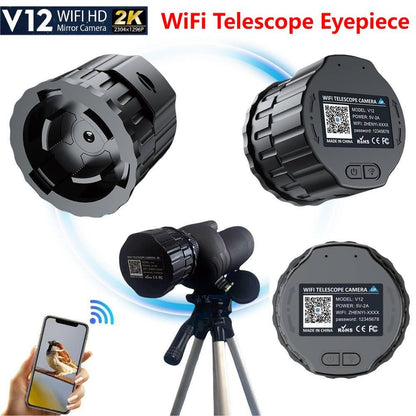 Novo Microscópio V12 Wifi HD Câmera Ocular Eletrônica 2K 4 Milhões Ocular Óptica para Lunetas de 25mm-50mm Telescópio para Observação de Pássaros