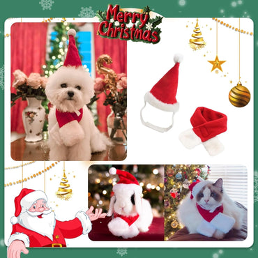 Conjunto de Fantasia de Natal para Pets, Gorro e Cachecol Ajustáveis de Papai Noel para Cães Pequenos, Gatos e Filhotes, Acessórios para Fotos de Festas