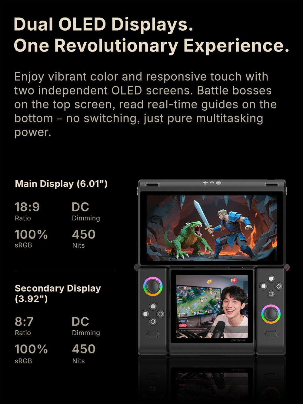 OneXugar SUGAR 1 Foldable Dual OLED Handheld Game Console Android 14 Snapdragon G3 Gen3 16GB 512GB Portable Gaming Handheld