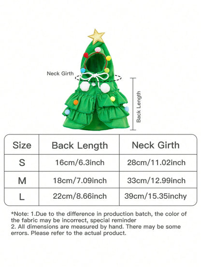 Fantasia de Natal para Pets, Capa de Cachorro para Outono e Inverno, Manto Xale de Cachorro com Design de Árvore de Natal, Roupa de Transformação para Cachorro