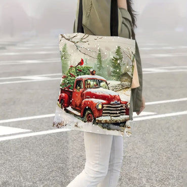 Christmas Themed Polyester Tote Bag Two Gnomes Design, Durable Shoulder Bag for Shopping Shoulder Bag Festive Handbag Casual Use