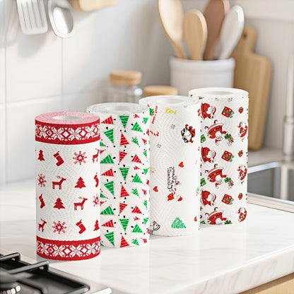 Papel Toalha de Cozinha Natalino Grosso 3 Camadas Descartável Rolo de Limpeza Forte Absorvente Úmido e Seco para Uso Doméstico