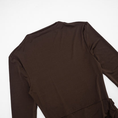 Lady Long Sleeve Ruched Sexy Mini Dress Women Autumn Winter New Elegant Solid High Waist Bodycon Club Party Dresses Female 2025