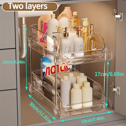 Pull-Out Under Sink Organizer with Shelf, Heavy-Duty Bathroom Storage Rack  No Tools Needed for Easy Installation, Clear Shelves