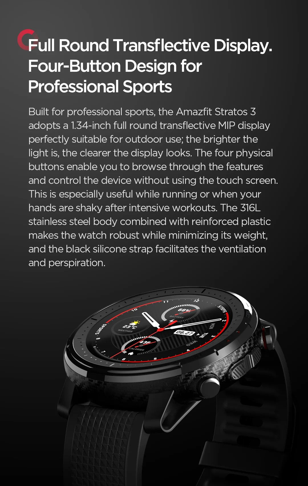 Smartwatch Amazfit Stratos 3 para homens com GPS, Bluetooth e 5ATM à prova d'água – Mostruário com caixa
