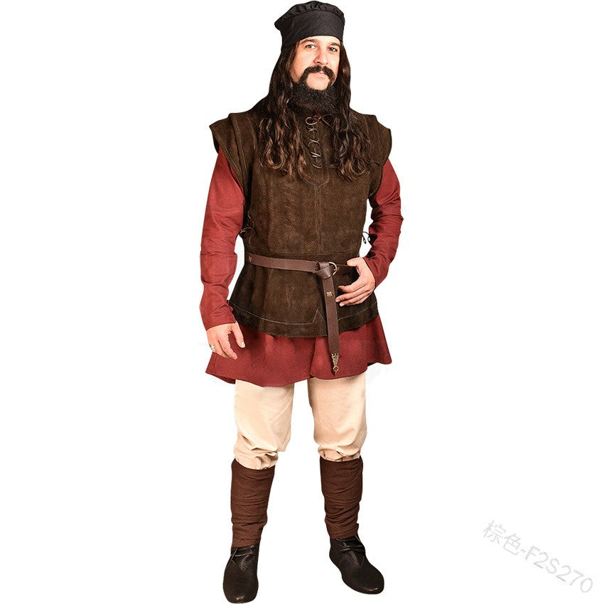Gothic Men's Bandage Pirate Renaissance Knight Waistcoat Tunic Jacket Vintage Warrior Men Medieval Sleeveless Vest
