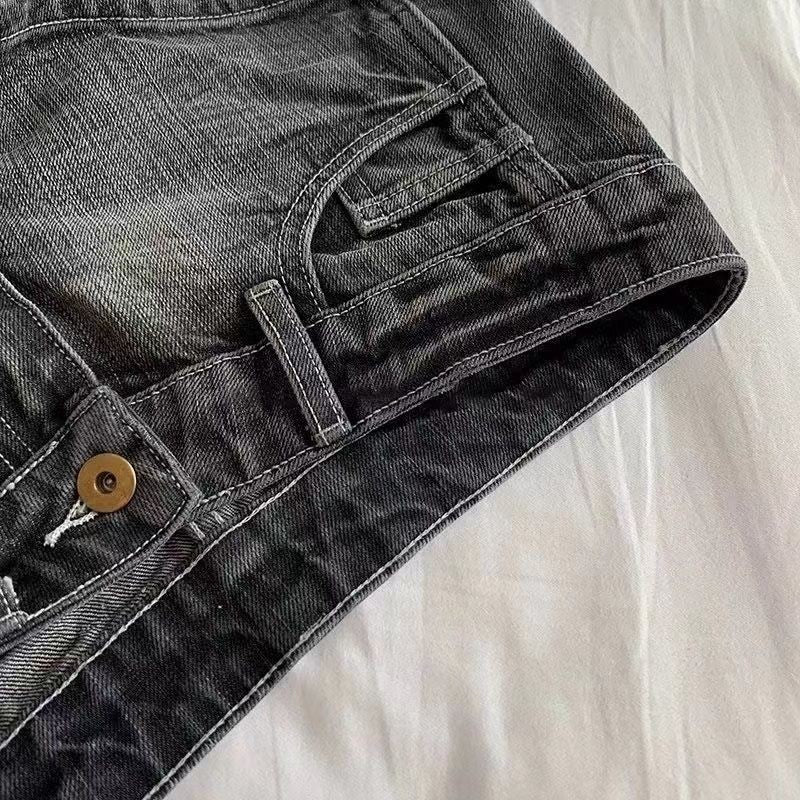 Vintage Denim Shorts Women Summer Black Grey Washed Low Waist Elastic Skinny Hot Shorts Jeans