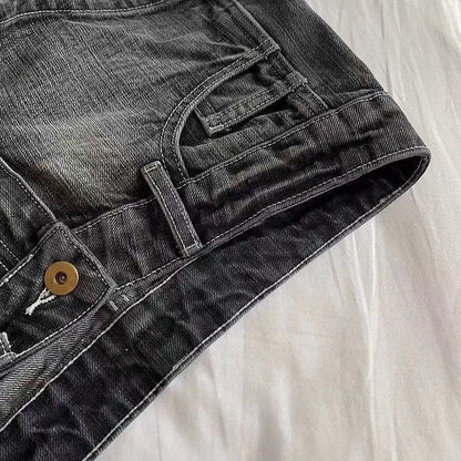 Vintage Denim Shorts Women Summer Black Grey Washed Low Waist Elastic Skinny Hot Shorts Jeans