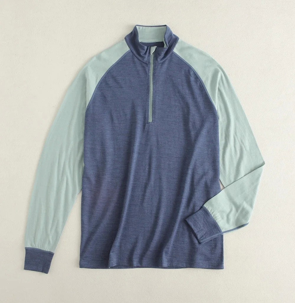 Men's 100% Merino Wool Base Layer Top 1/2 Zip Long Sleeve T Shirts Thermal Underwear Hiking Breathable Wicking Moisture 210GSM