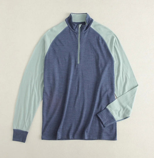 Men's 100% Merino Wool Base Layer Top 1/2 Zip Long Sleeve T Shirts Thermal Underwear Hiking Breathable Wicking Moisture 210GSM