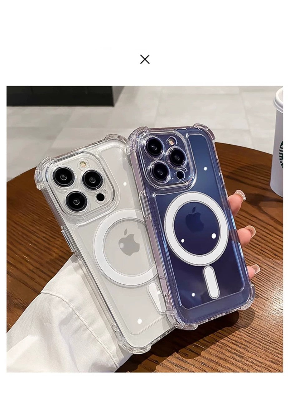 Capa de Celular Magnética Transparente para iPhone 17 Air 16 15 14 Plus 13 12 11 Pro Max Carregamento Sem Fio Magsafe à Prova de Choque