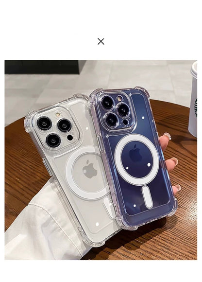 Capa de Celular Magnética Transparente para iPhone 17 Air 16 15 14 Plus 13 12 11 Pro Max Carregamento Sem Fio Magsafe à Prova de Choque