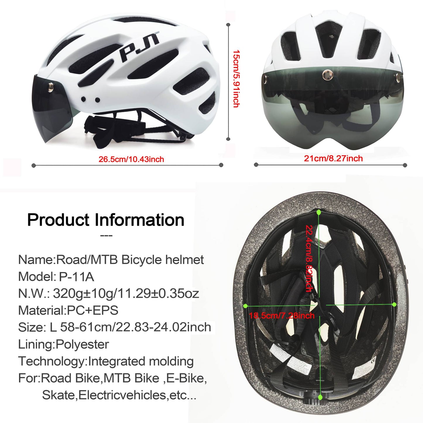 PJT Adult Bike Helmet With Rechargeable LED Rear Light Dual Mode Goggle Cycling Helmet MTB Lightweight Breathable Bicycle Helmet