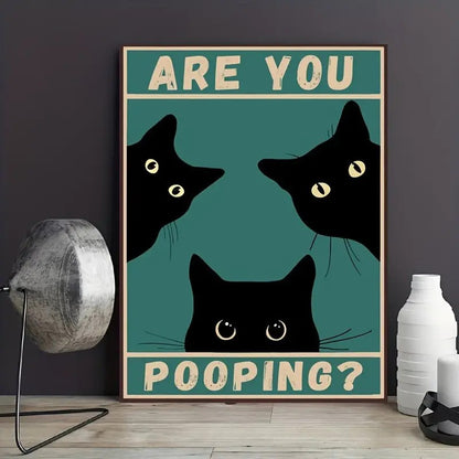Art quote you are pooping black cat kitten reading newspaper in toilet funny animal poster retro art living room decoration