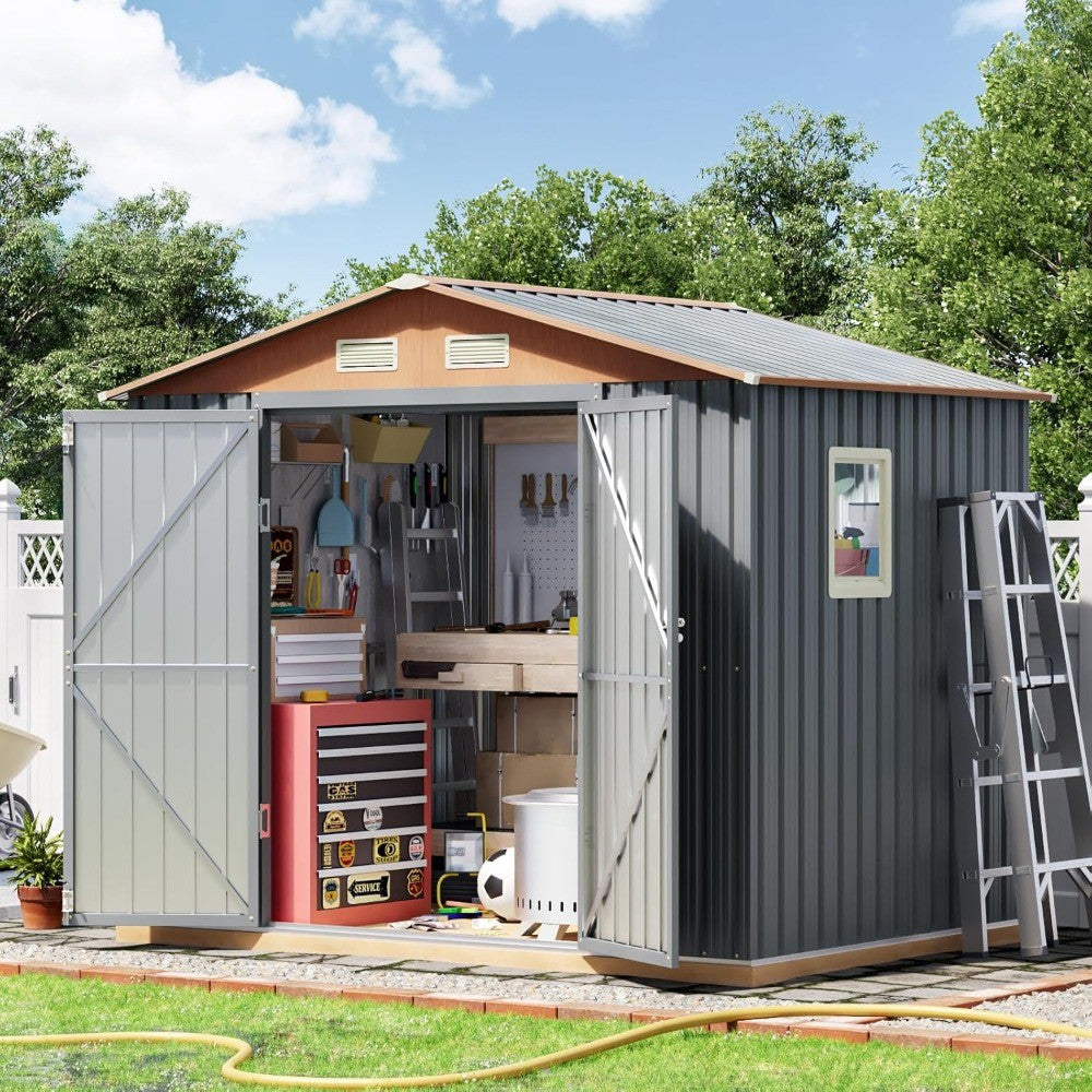 8x6FT Metal Shed & Outdoor Storage Shed, Steel Tool Multi-Used Shed with Vents,Lockable Doors,Window,Compact Tool Shed