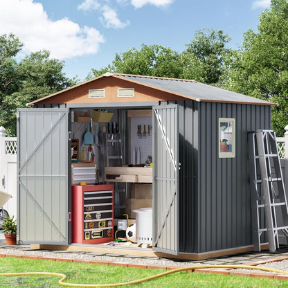 8x6FT Metal Shed & Outdoor Storage Shed, Steel Tool Multi-Used Shed with Vents,Lockable Doors,Window,Compact Tool Shed
