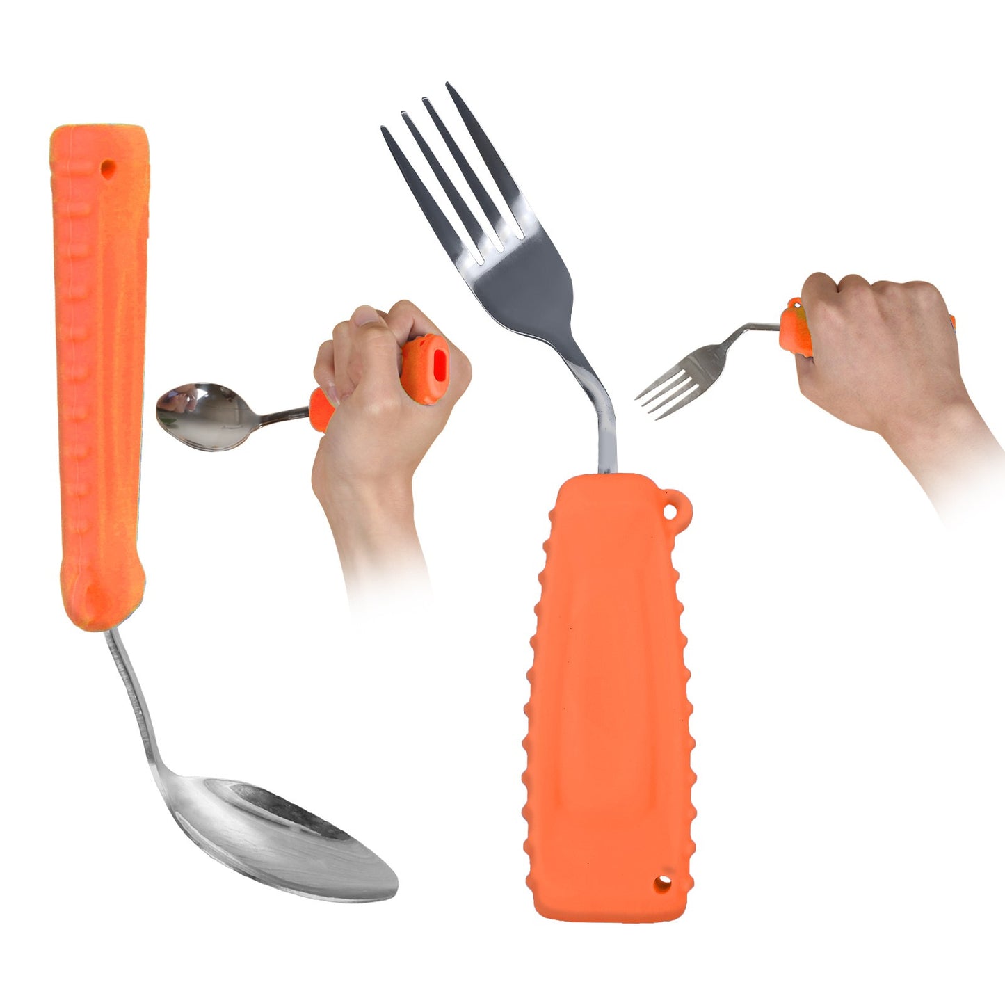 Conjunto de Colher e Garfo Angulados Ehucon Design Inclinado Confortável para Parkinson e Idosos Cabo Antiderrapante Fácil de Segurar