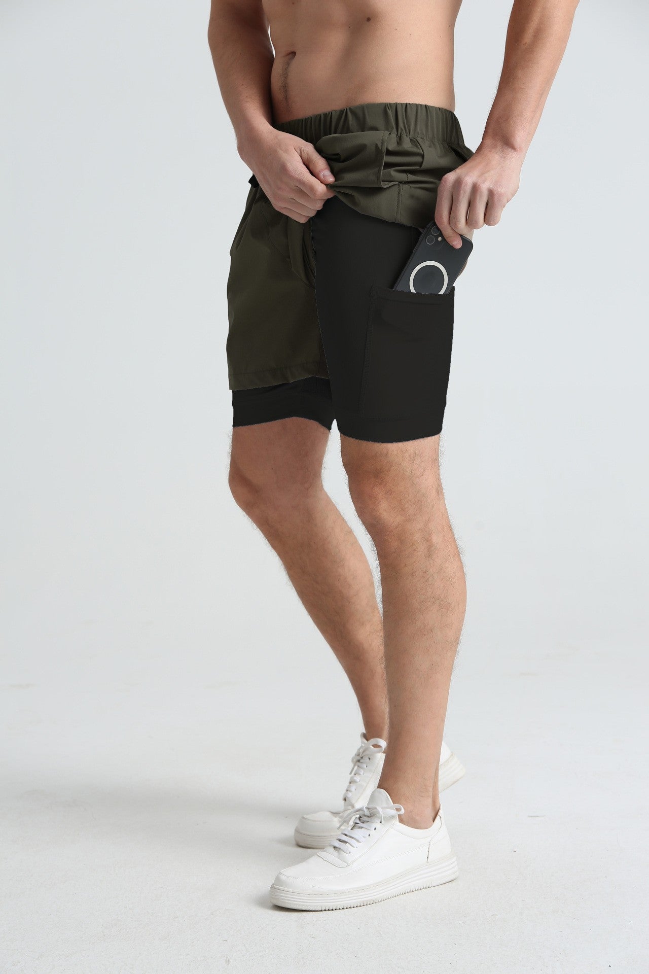 Men's sports double-deck shorts Fitness Quick Dry Training Shorts Casual 2 In 1 Multi-pocket sweatpants Men Gyms Running shorts