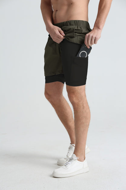 Men's sports double-deck shorts Fitness Quick Dry Training Shorts Casual 2 In 1 Multi-pocket sweatpants Men Gyms Running shorts