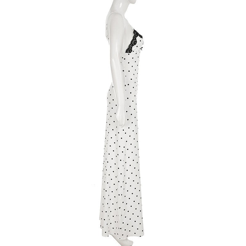 Tossy Lace V-Neck Patchwork Maxi Dress Women Backless High Waist Slim Spaghetti