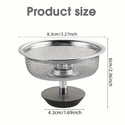 2Set Kitchen Sink Strainer With Handle & Stopper Replacement Drain Basket Stainless Steel Mesh Filter Waste Hole