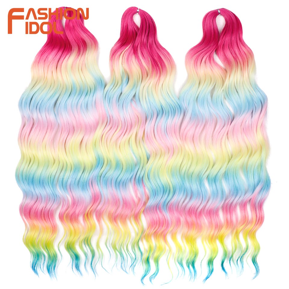 FASHION IDOL Cabelo de Crochê Torção Laranja Extensões de Cabelo Trançado de Onda Profunda Sintética Cabelo Onda de Água 24 Polegadas Fibra Resistente ao Calor