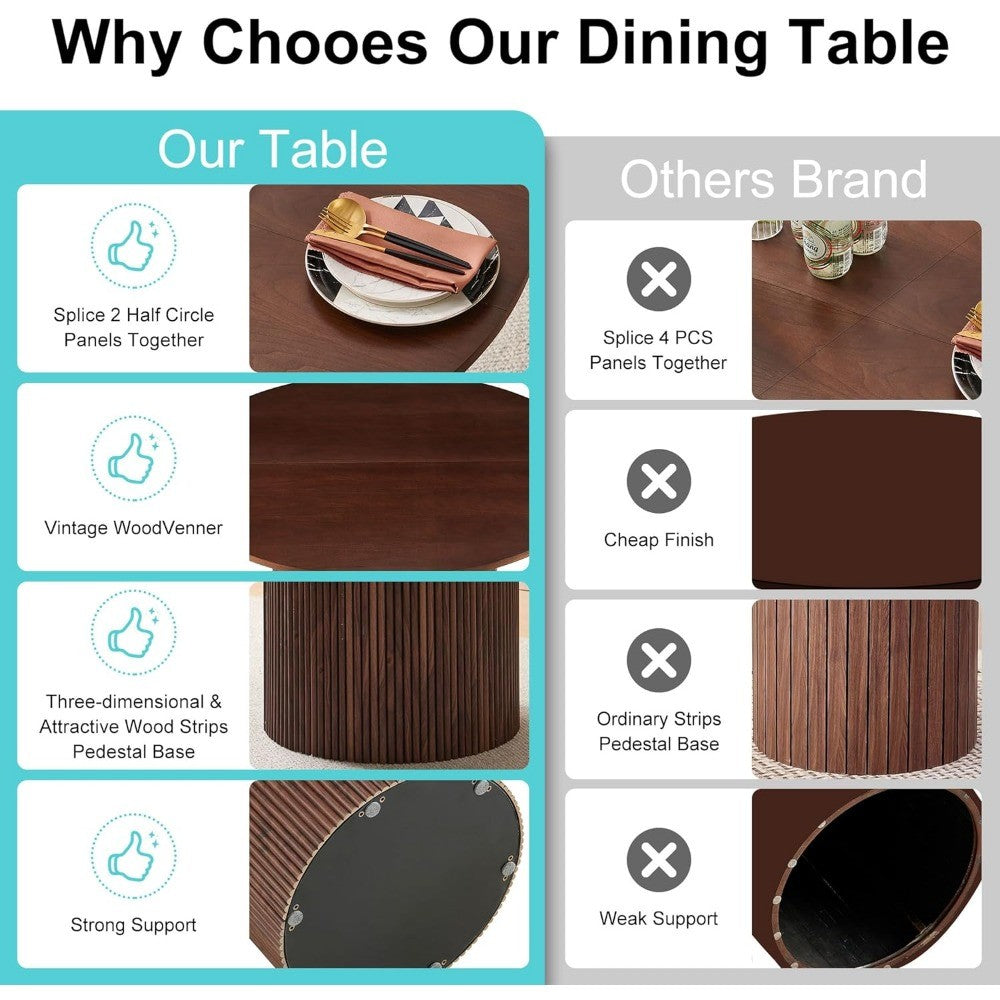 Round Dining Table for 4, Modern Farmhouse Kitchen Table, 47 Inch Small Circle Dining Tables, Walnut Wood Veneer Tabletop with W