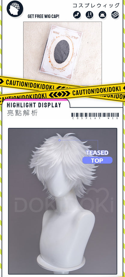 ?Ready For Ship?Qifrey Cosplay Wig Anime Witch Hat Atelier DokiDoki Men White Hair Qifrey Cosplay HalloweenHair Free Wig Cap