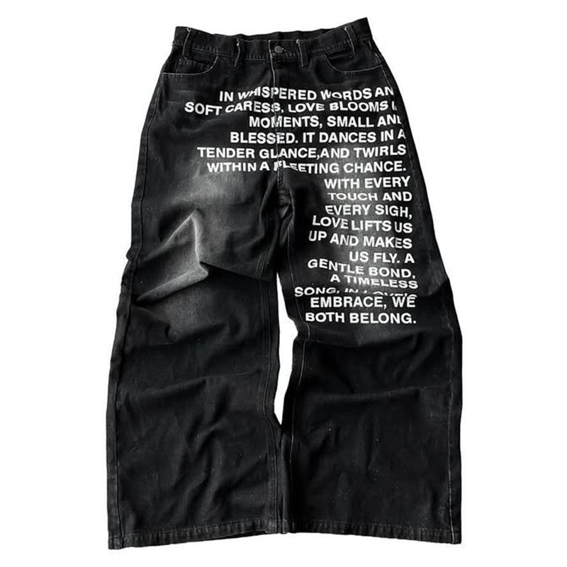 Y2K men Jeans vintage American Pattern letter jeans streetwear gothic Harajuku Hip Hop men women Fashion Casual wide leg jeans