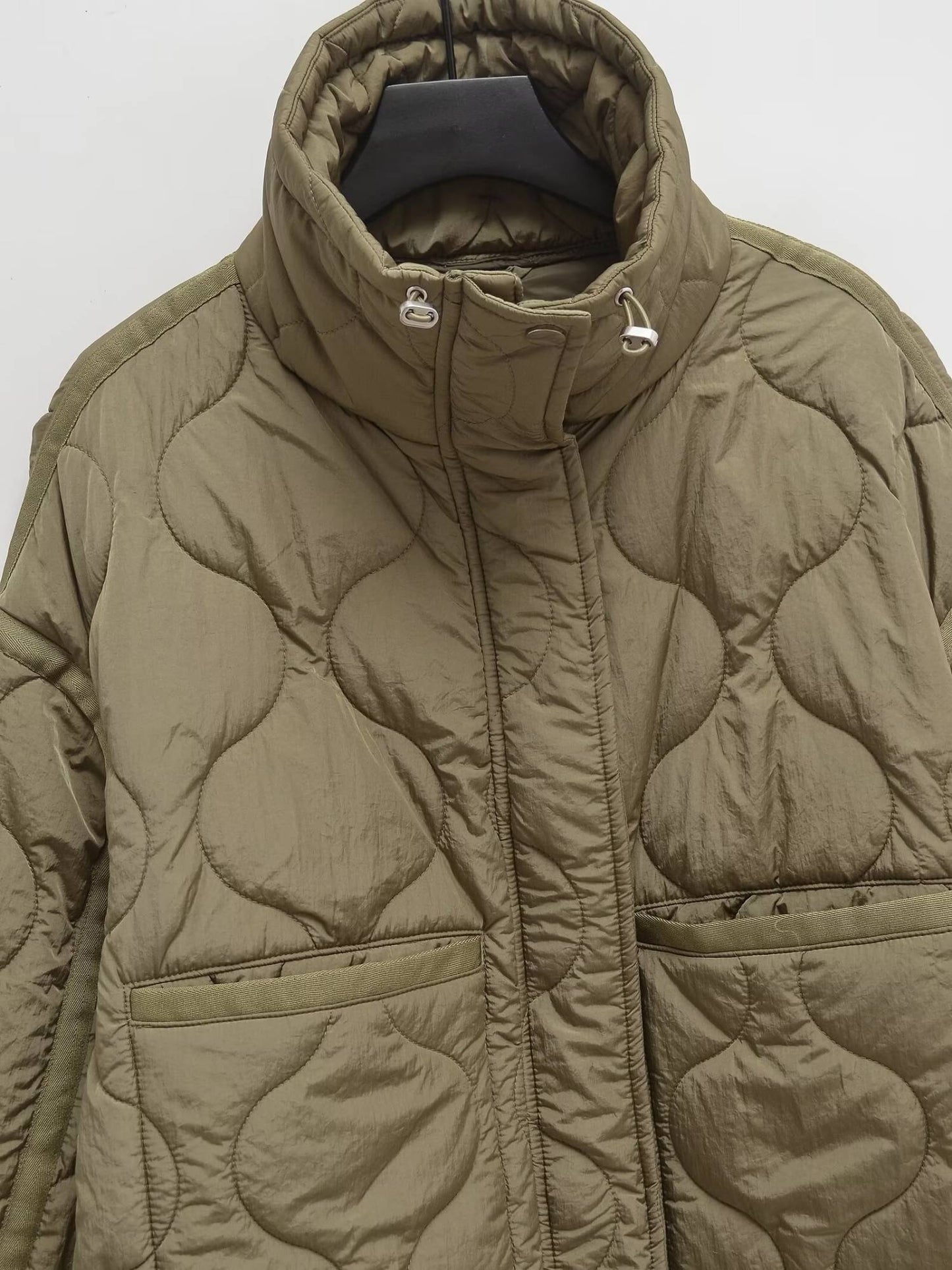 European and American style winter new style stand collar loose drawstring zipper cotton jacket for women