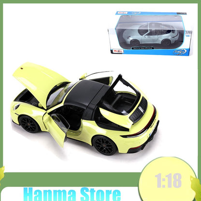 Em estoque Maisto 1:18 Porsche 911 Targa 4 GTS (992.2) com janelas em liga, miniatura Diecast, modelo totalmente aberto, brinquedos personalizados e presentes