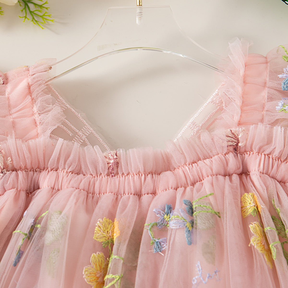 Summer New Sweet Butterfly Wing Baby Girl Princess Dress, Floral Chiffon Wedding Party Children'S Sleeveless Clothes (0-4 Years?