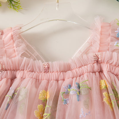 Summer New Sweet Butterfly Wing Baby Girl Princess Dress, Floral Chiffon Wedding Party Children'S Sleeveless Clothes (0-4 Years?