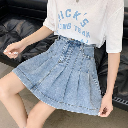 New Summer 2024 Plus Size Denim Skirt Women High Waist Pleated Large Size A Line Mini Jean Skirt Women Streetwear Saia Hot Sale
