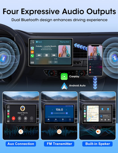 Suporte de 7/8/9'' Orientação e Espelho Retrovisor de Carro com Rádio CarPlay Sem Fio Android Auto Multimídia de Vídeo Tela Universal