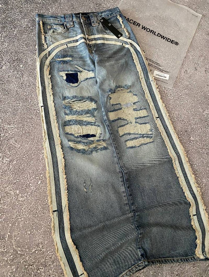 Y2K American New Pattern Embroidery Wash Baggy Jeans Men High Street Vintage Hip Hop Fashion Casual Joker Couple Wide-leg Pants