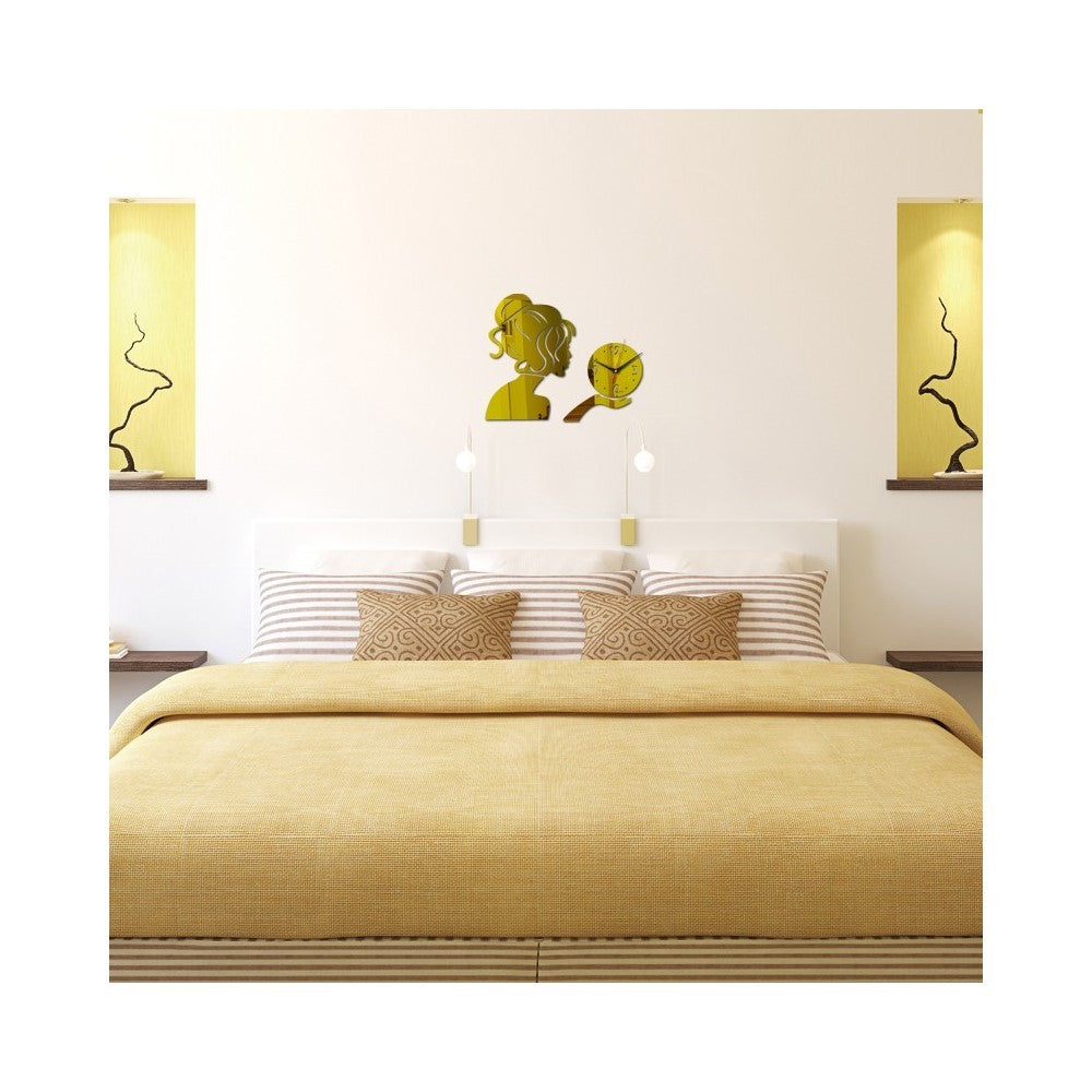 Beauty Lady Portrait Wall Clock Digital Quartz Watch Acrylic 3D Mirror Stickers Living Room Home Decor Beauty Salon Wall Decor