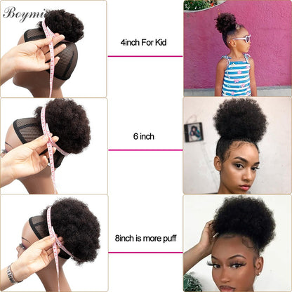 Coques de cabelo afro encaracolado crespo chignon de cabelo humano rabo de cavalo afro encaracolado com cordão rabo de cavalo crespo cabelo humano Remy para mulheres negras