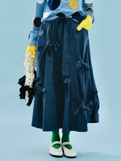 imakokoni 2025 Early Autumn Artistic Washed Braided Bow Half-Dress Casual Retro Women's A-Line Skirt255188