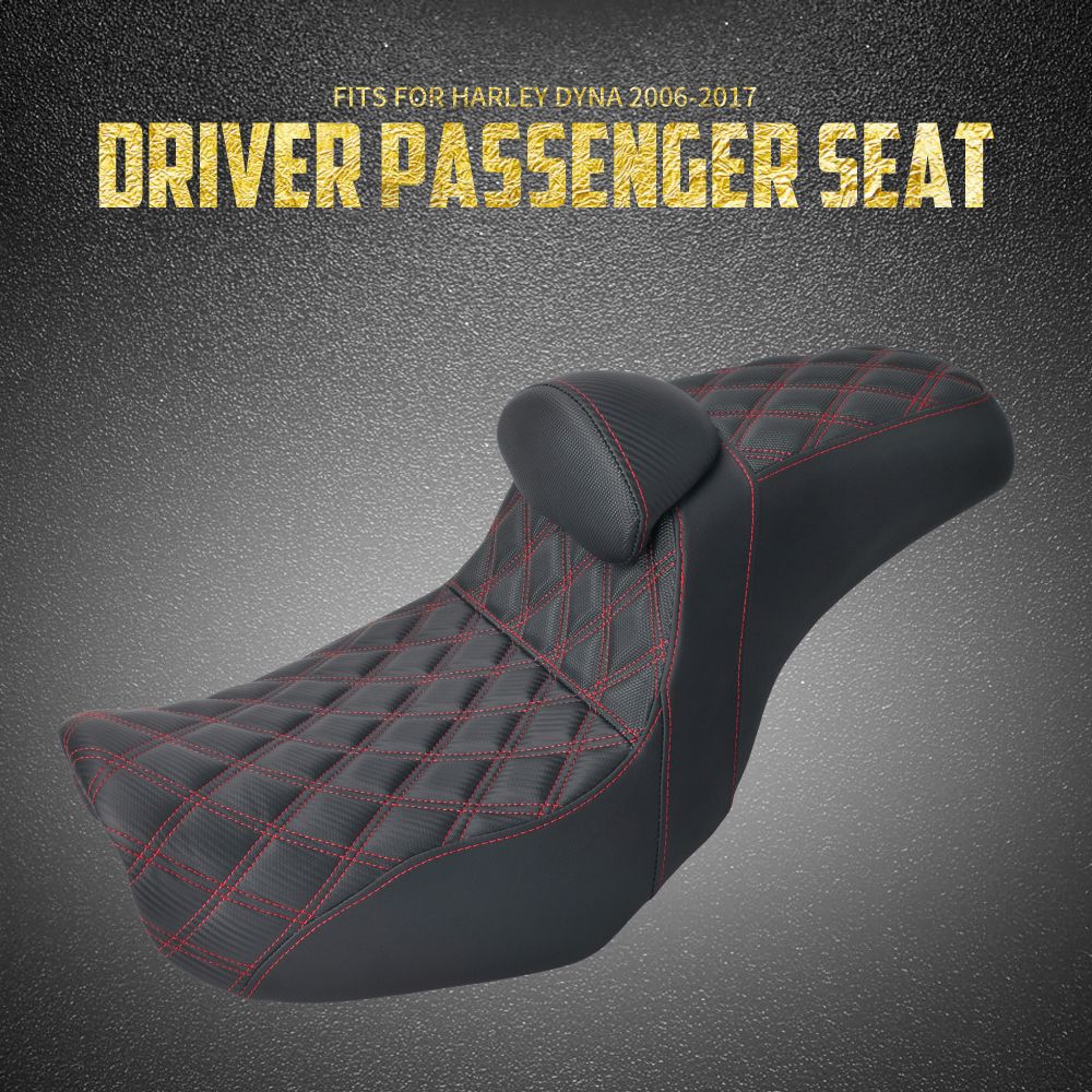 Assento de motocicleta para motorista e passageiro com encosto, almofadas de couro, assento de piloto para Harley Dyna Low Rider Fat Bob FLD 06-2017