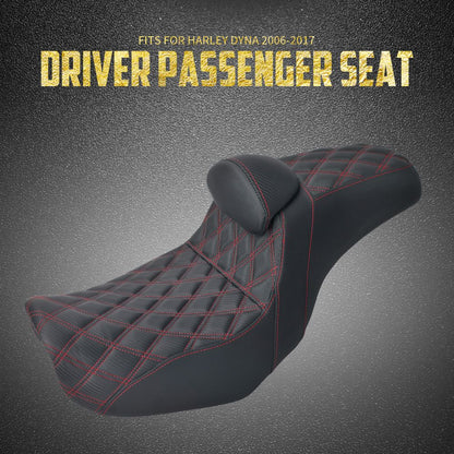 Assento de motocicleta para motorista e passageiro com encosto, almofadas de couro, assento de piloto para Harley Dyna Low Rider Fat Bob FLD 06-2017
