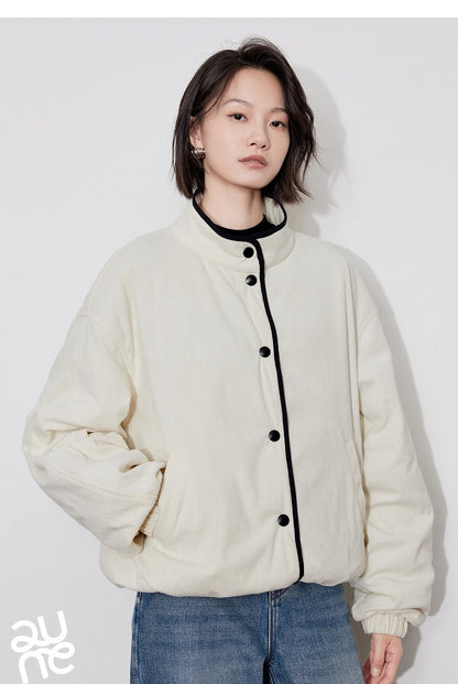 TOYOUTH Women Thick Cotton Coat 2024 Winter Long Sleeve Lapel Collar Contrasting Color Splicing Elegant Outwear Jacket Coat
