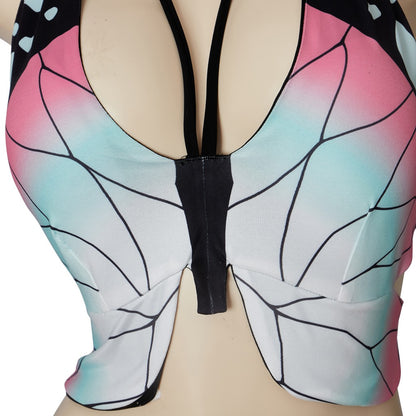 Kochou Shinobu Cosplay Costume Bustier Top Sexy Halter Neck Bikini Underwear Bathing Suit Swimsuit Halloween Beach Swimwear