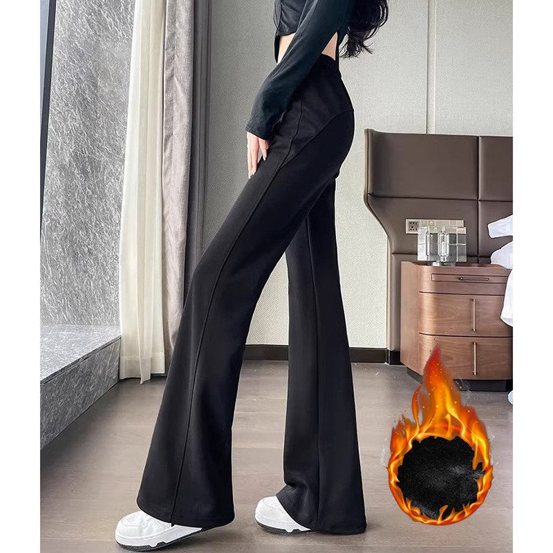 Winter Girls Fashion High Waist Thermal Fleece Pants Lady Snow Warm Straight Leg Plush Trousers Female Hot Sale Thin Pants