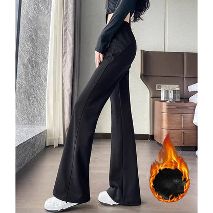 Winter Girls Fashion High Waist Thermal Fleece Pants Lady Snow Warm Straight Leg Plush Trousers Female Hot Sale Thin Pants
