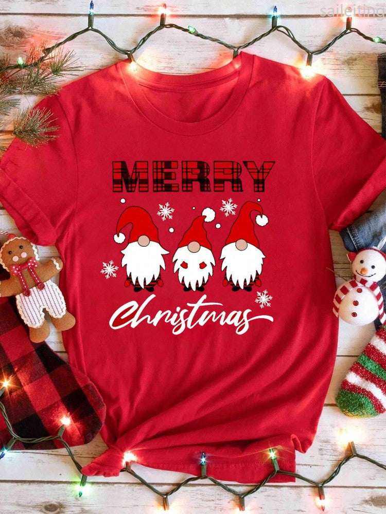 Casual Christmas Santa Claus TShirt for Harajuku Short Sleeve Casual Women's T-shirt Clothing Street Tops Tees Aesthetic Clothes
