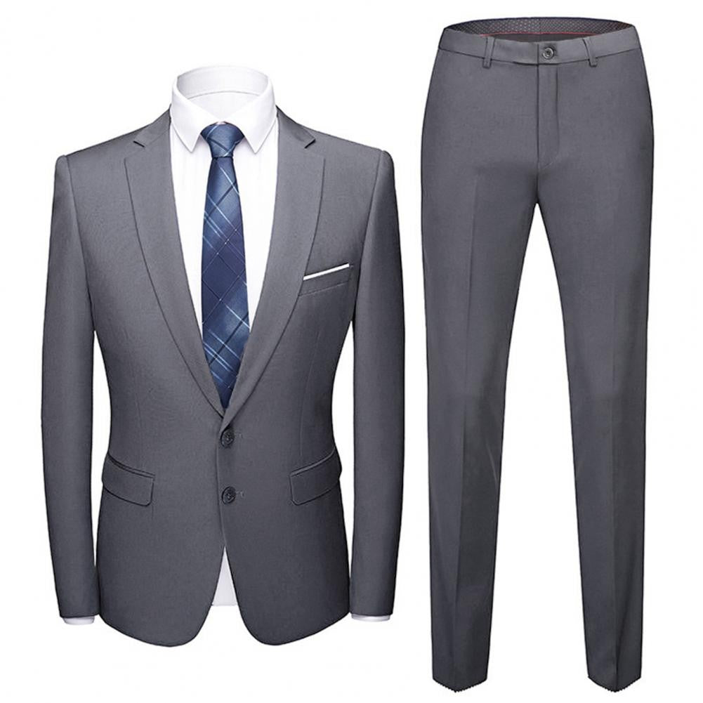 Popular Men Suit Set Temperament Turndown Collar Cozy Slimming Pure Color Pants Groom Suit Fine Stitching