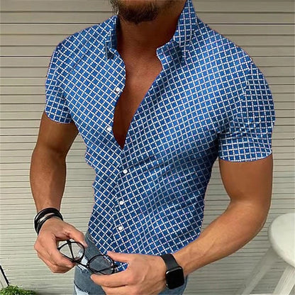 5-color summer men's retro plaid shirt fashion casual luxury shirt short sleeve men's Hawaiian shirt camisa Masculina 5XL 2023