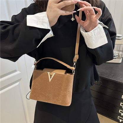 Fashionable Mini Suede Women's Bag, Faux Suede Tote Bag, Hardware Lock Buckle Decoration Handbag Purse Shoulder Cross Body Bags